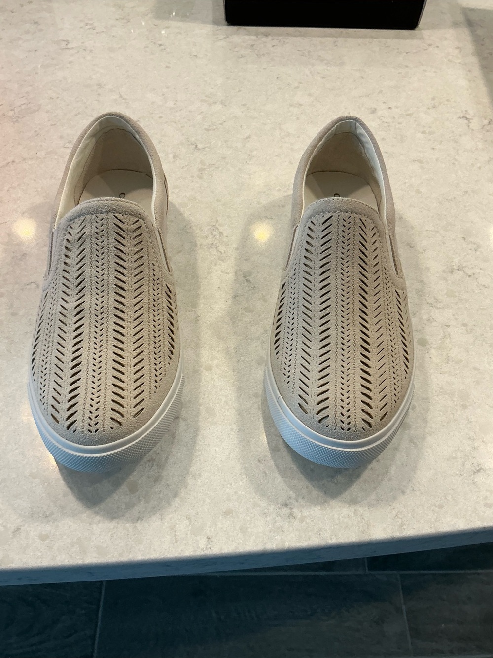 WOMANS Slip-On Perforated Suede Sneakers - Beige